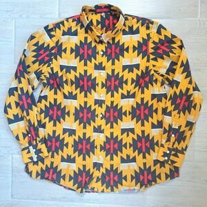 Sherry Cervi Resistol Women Western Yellow Aztec Pearl Snap Long Sleeve Shirt XL
